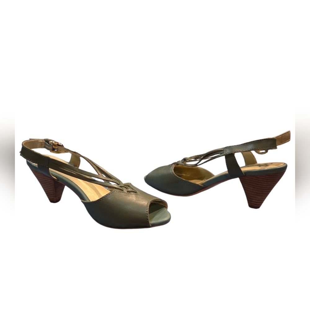 Seychelles - Olive Green Strappy Peep-toe Slingback 3" High Heels Sandals - Picture 4 of 10